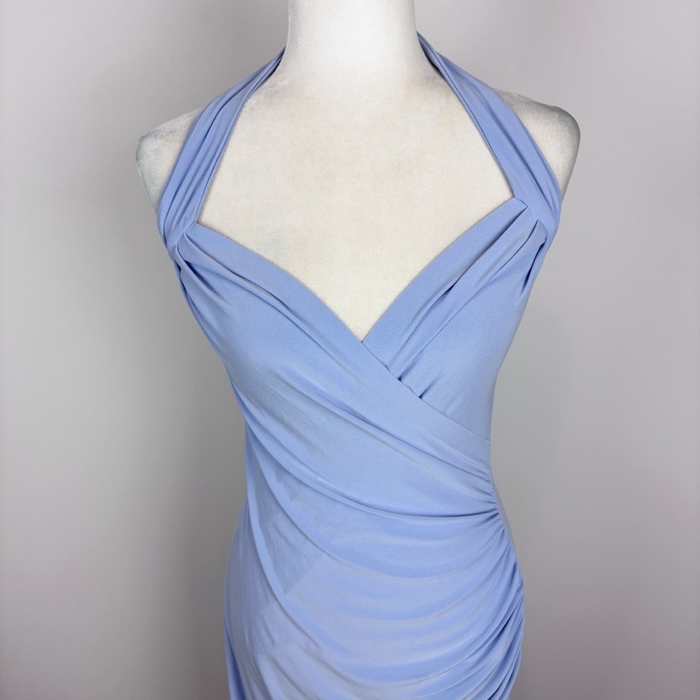 Norma Kamali x REVOLVE Halter Sweetheart Side Drape Gown Celestial Blue Size S - Picture 4 of 11
